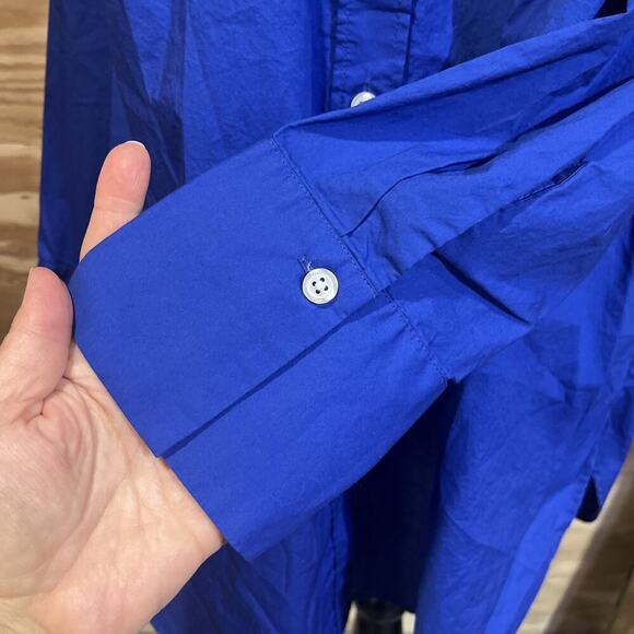 Talbots Plus Cotton Button Up Down Top Size 1X Royal Blue Office Mature Capsule - Picture 7 of 9